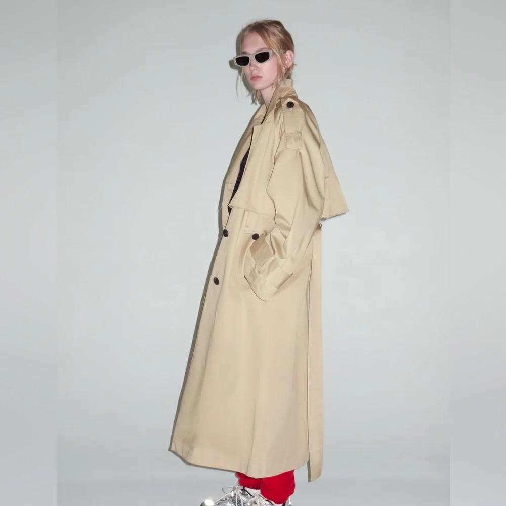 Zara coat jacket overcoat trench duster long beige tan casual